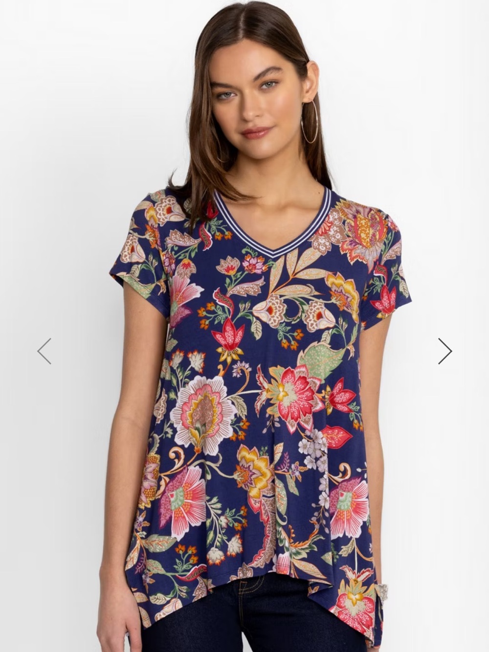 Johnny Was The Janie Favorite Drape Tunic Vivienne Vo Navy Floral V-Neck Large - Picture 2 of 14